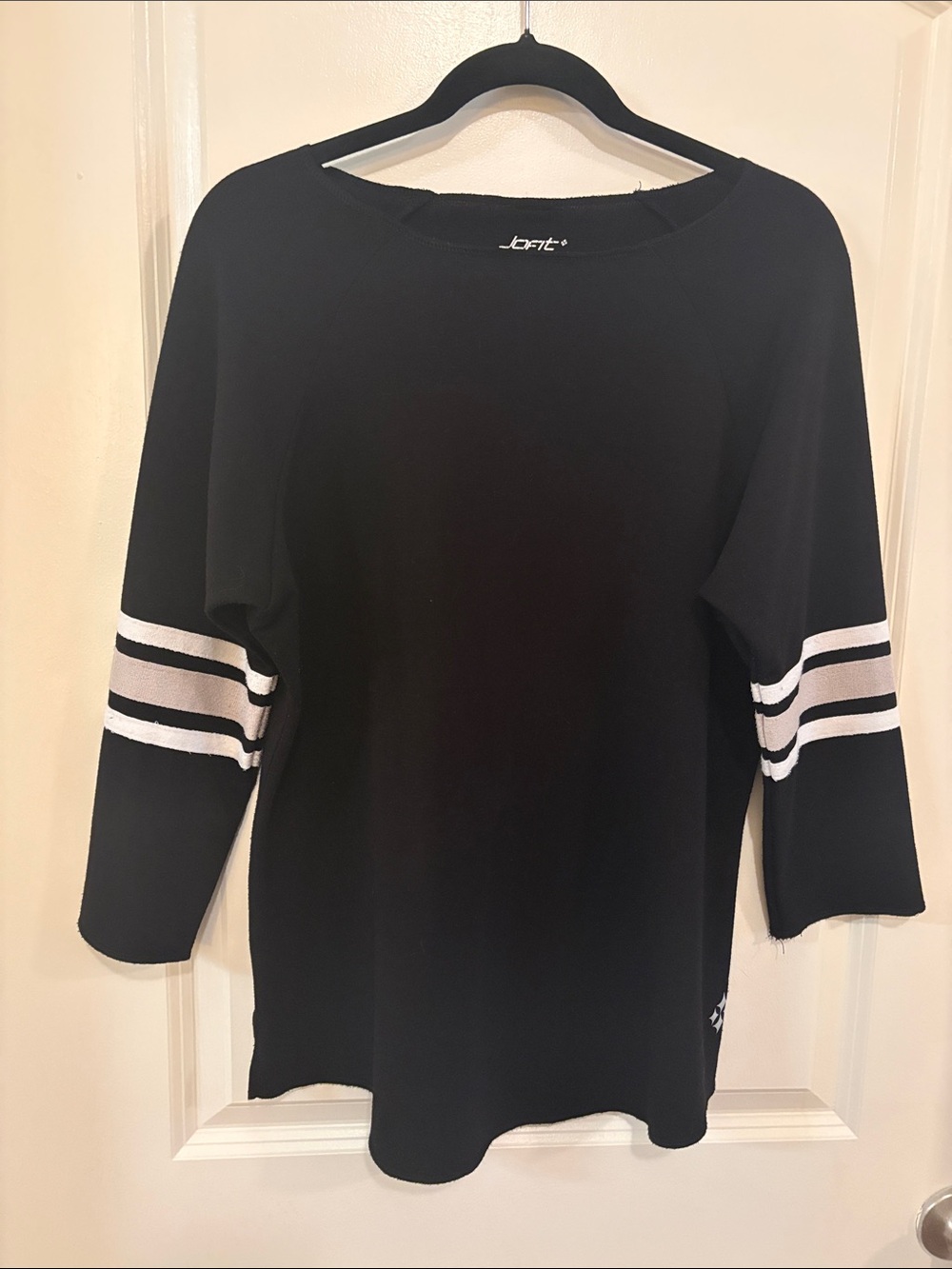 Jofit Black 3/4 Sleeves Sweatshirt with White Sleeve Stripes